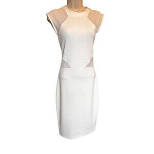 French Connection White Bodycon Sheath Dress Sz 2 Mesh Cutout Party Cocktail
